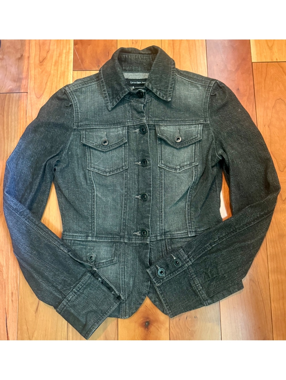 Calvin Klein Jeans Women's Medium Black Denim Jacket with Button Closure